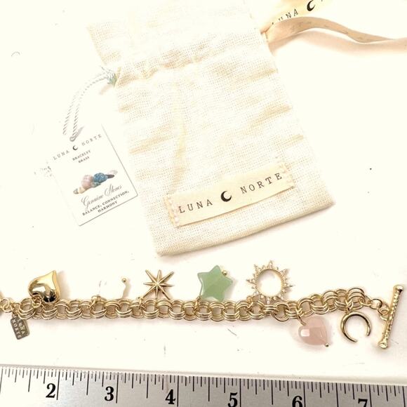 LUNA NORTE gold tone toggle charm bracelet. Semi-precious stones - Picture 2 of 6